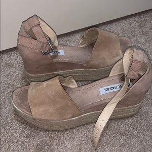 Tan espadrille wedge sandal